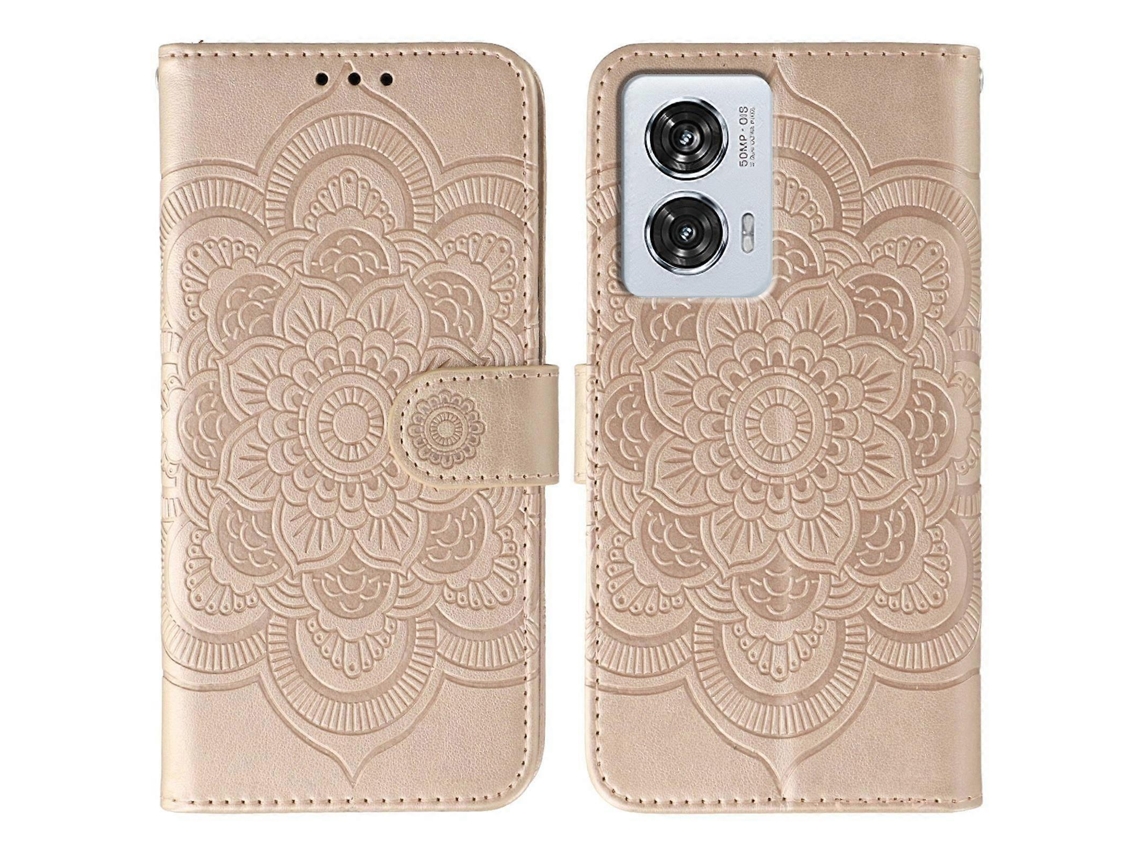 Capa De Couro Para Celular Com Padrão De Mandala Solar Em Relevo