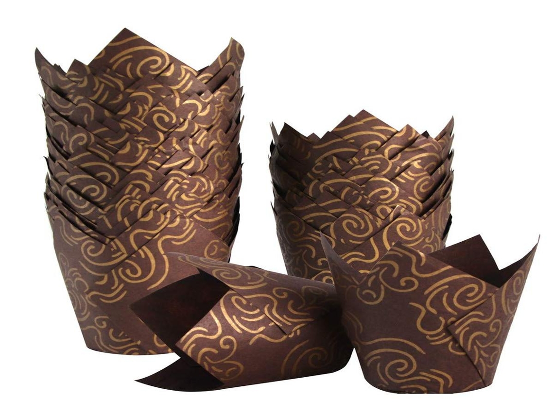 Formas para Muffin Lurelia, 150 Formas, Tulipa, Dourado, Para Muffins e Cupcakes