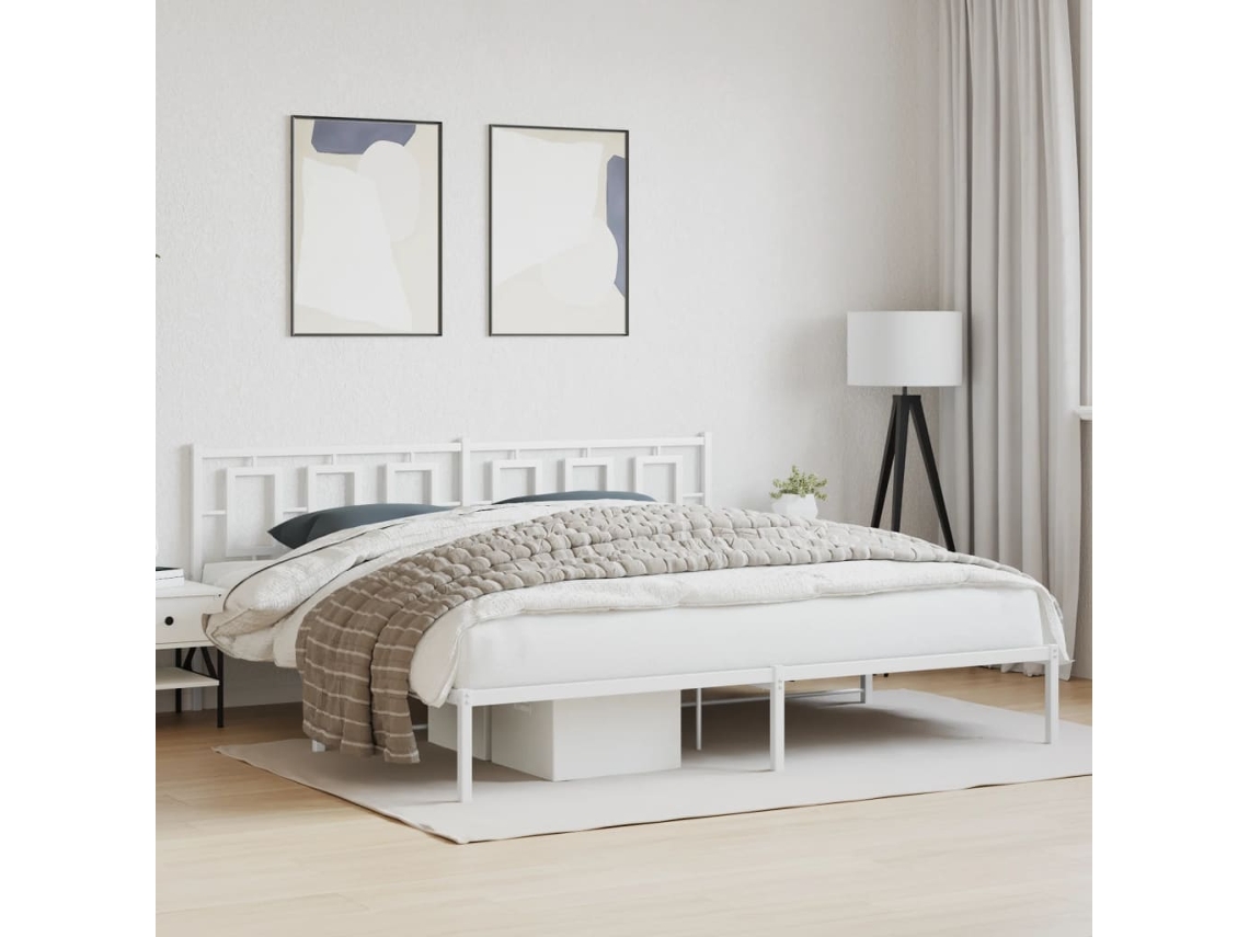 Vidaxl Estrutura De Cama Com Cabeceira 193x203 Cm Metal Branco
