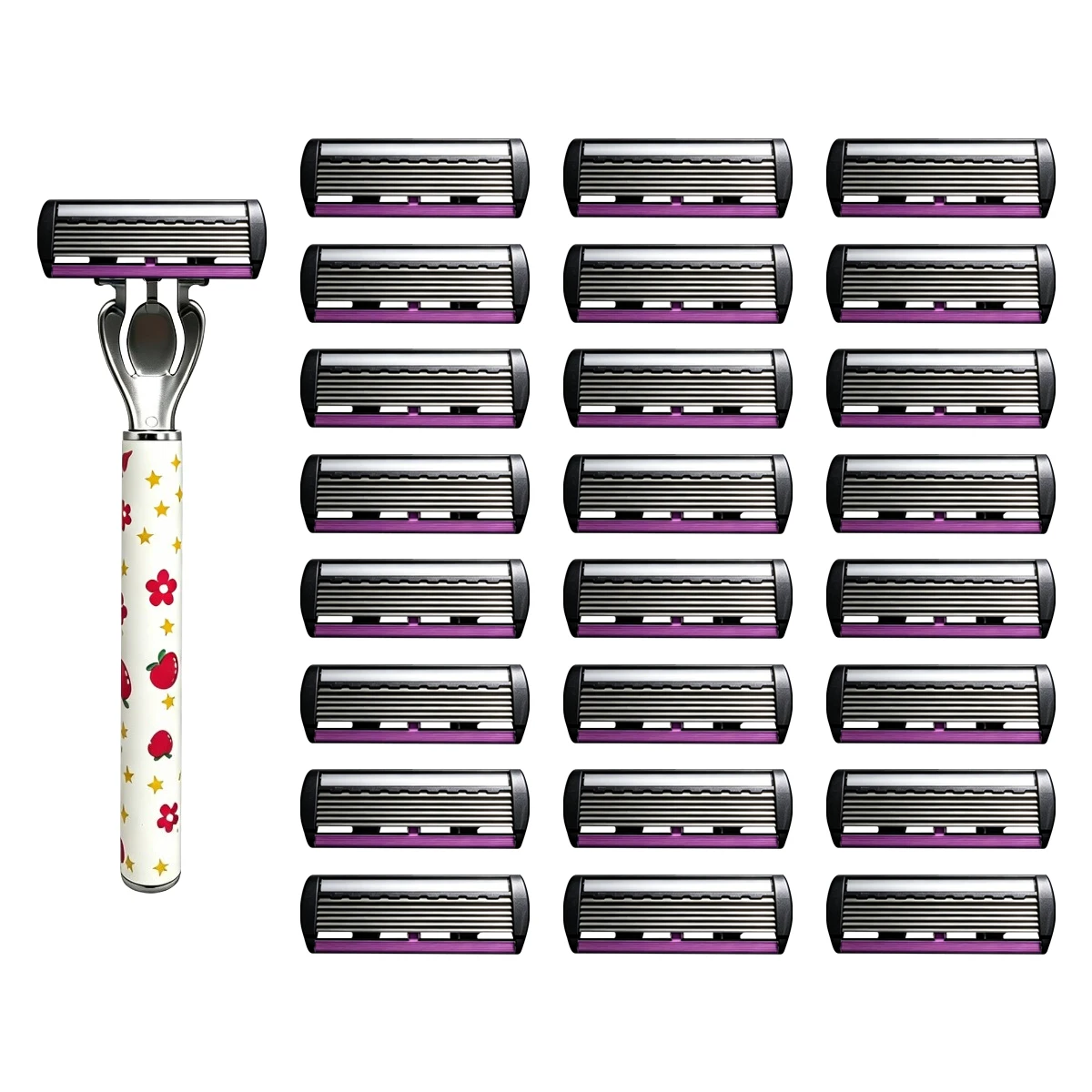 Aparelho De Barbear Manual Com Padrão De Morango, 6 Lâminas De Precisão E Cabeça Substituível.
