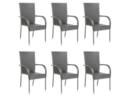 Cadeiras De Exterior Empilháveis 6 Pcs Vime Pe Cinzento Dkd Home Decor