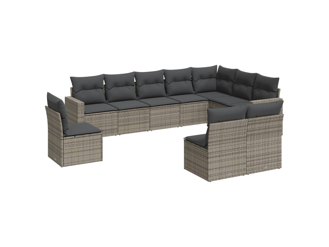 Maison Exclusive - 10 Pcs Conjunto Sofás De Jardim C/ Almofadões Vime Pe Cinzento