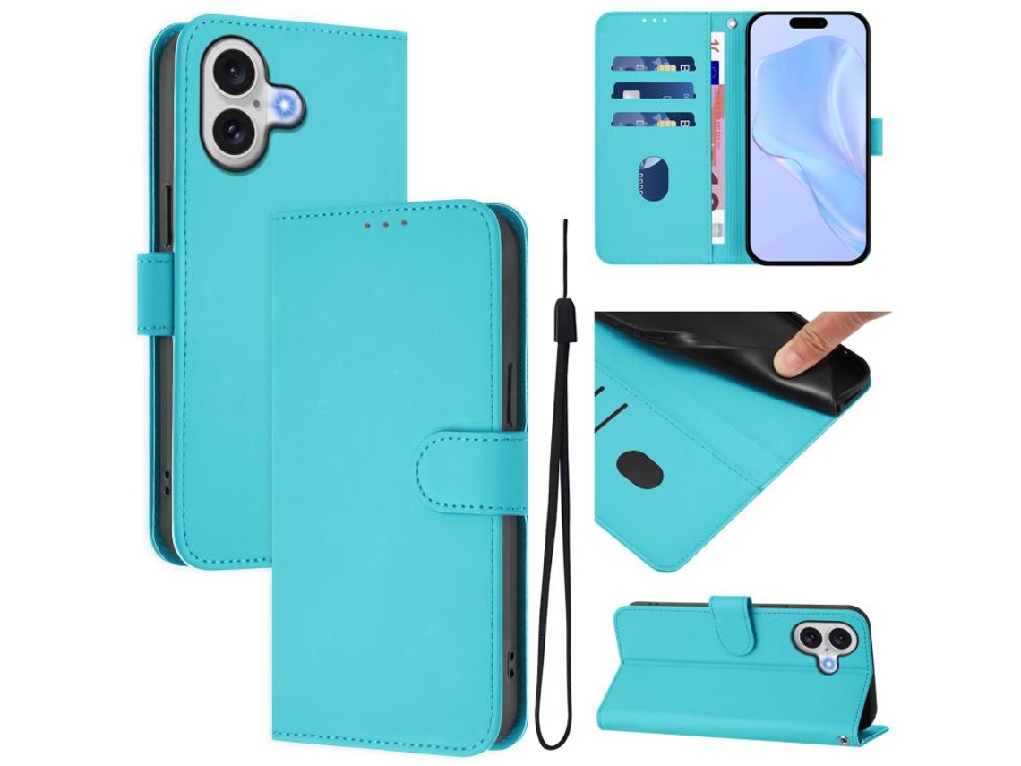 Capa De Couro Sintético Para Iphone 17 - Toque Suave - Cor Sólida - Com Cordão