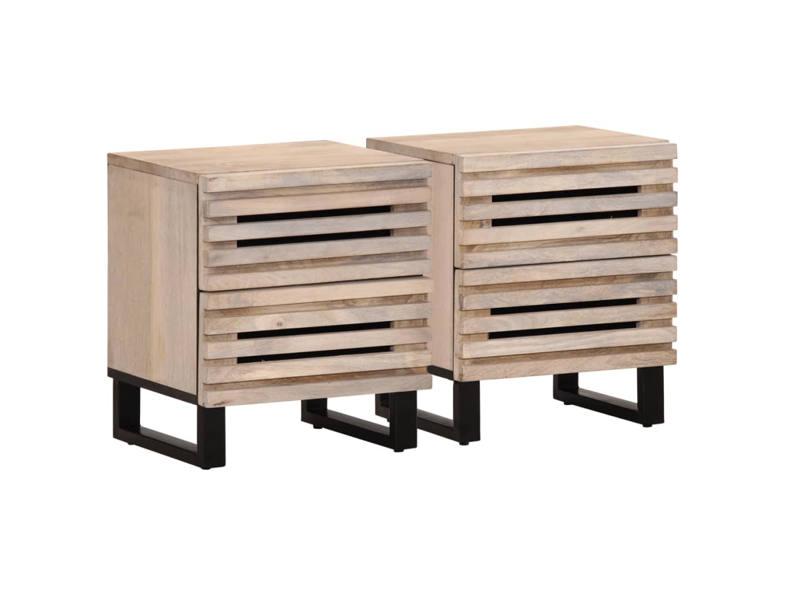 Vidaxl Mesas De Cabeceira 2 Pcs 40x34x46cm Mangueira Branqueada Maciça