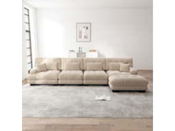 Sofá Modular L 4 Lugares Cloud Com Otomano Móvel Chenille Café Claro Mobrio
