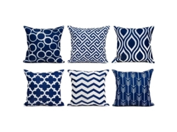 Capas de almofada quadradas decorativas em lona resistente, pacote com 6 unidades, 45x45 cm, azul marinho