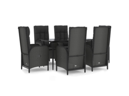 vidaXL 7 pcs conjunto de jantar p/ jardim c/ almofadões vime PE preto
