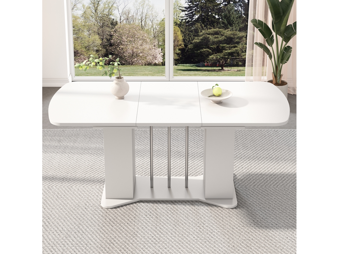 Mesa Extensível 120/160×80cm Moderna Com Pés Prateados E Arrumação Branco E Prateado