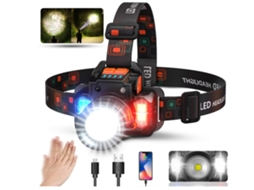 Lanterna de Cabeça T8 3000Lm Giratória com Zoom À Prova D'Água com Luz Lateral Power Bank para Pesca de Acampamento de Emergência Preta YIZHOOD