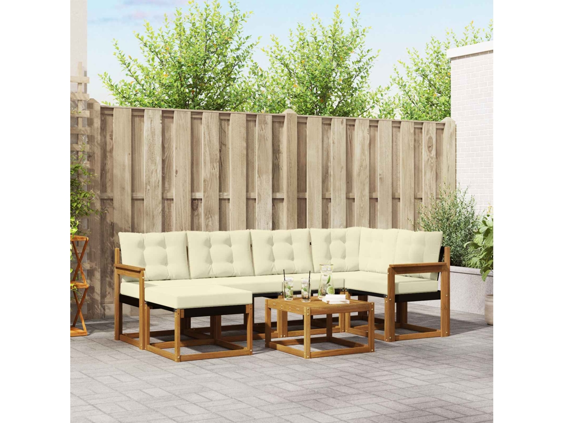 Vidaxl Conjunto De Sofás Para Exterior 7 Pcs Natural E Creme