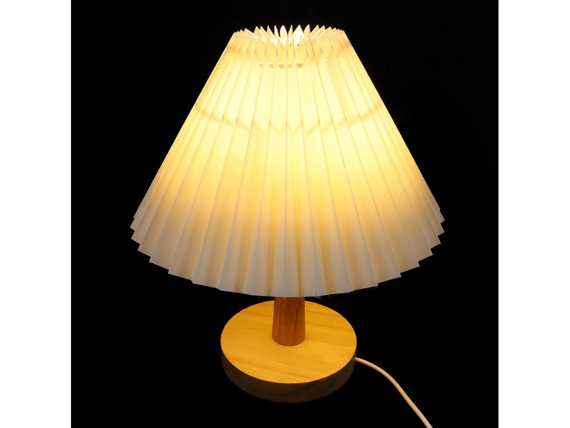 Luminária De Estilo Retrô Em Madeira E Ferro Com Design Plissado, Lâmpada Noturna Usb Para Quarto E Casa