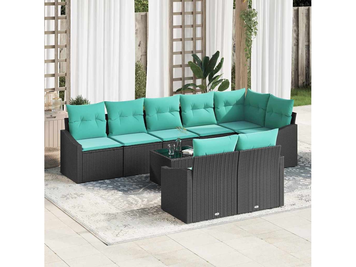 Vidaxl Conjunto De Sofás 9 Unid. Preto Vime Pe