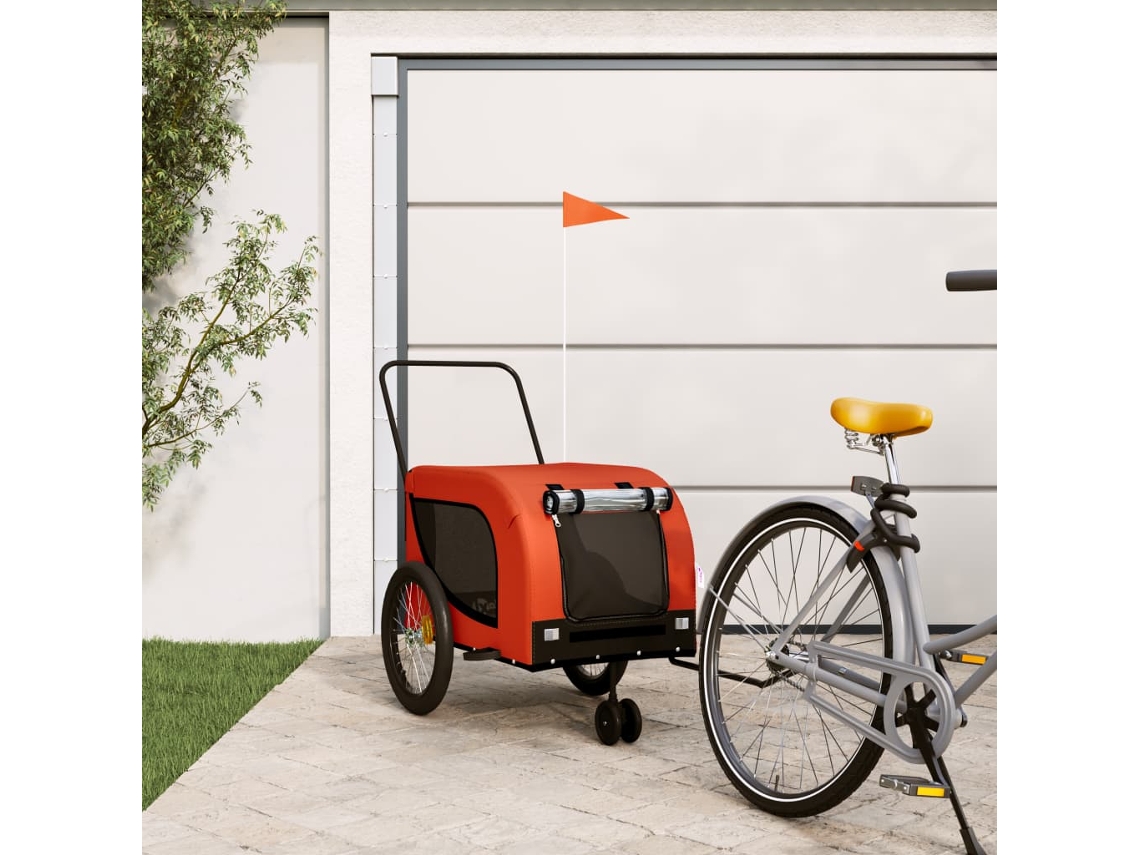 Vidaxl Reboque Bicicleta P/ Animais Tecido Oxford/ferro Laranja/preto