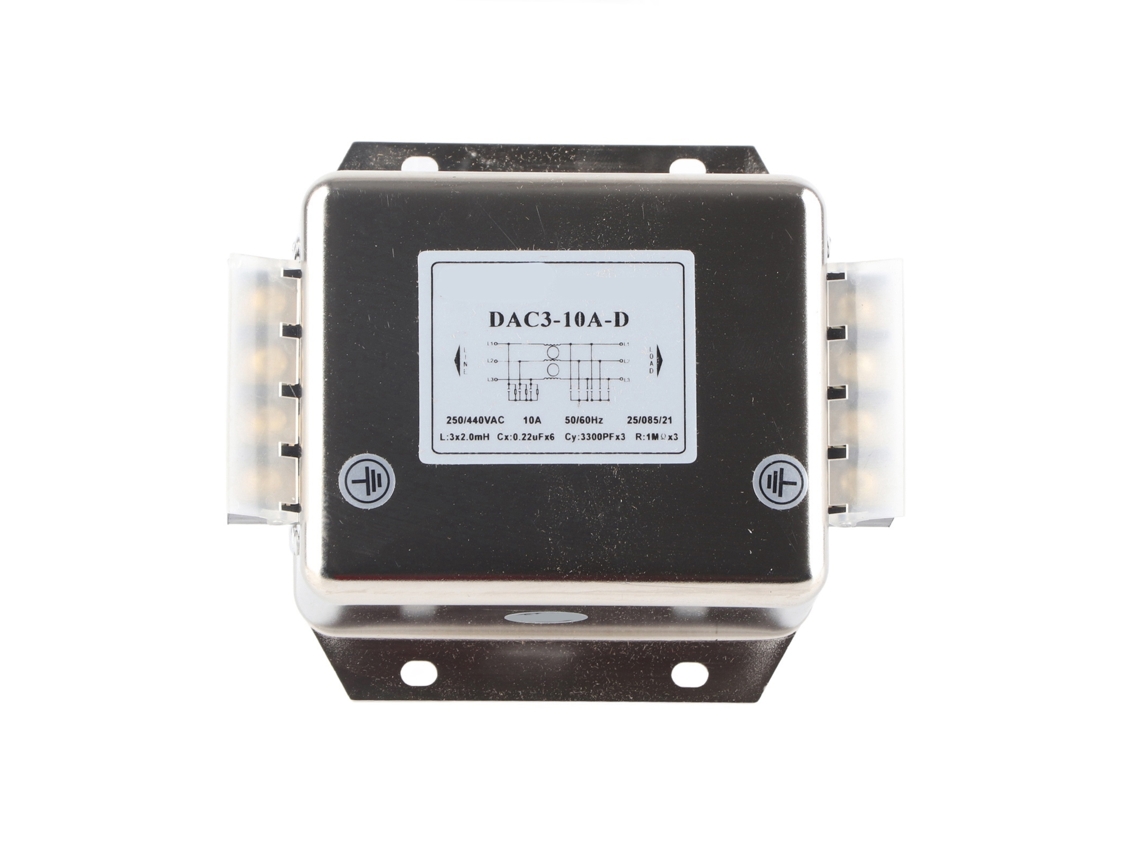 Filtro de Terminal Trifásico de 3 Hilos para Línea de Alimentación Componentes Electrónicos Ac250/440v 50/60hz 10a