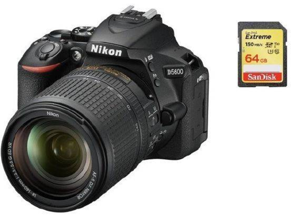 Kit Máquina Fotográfica NIKON D5600 + AF-S 18-140mm F3.5-5.6G ED VR DX (DX)