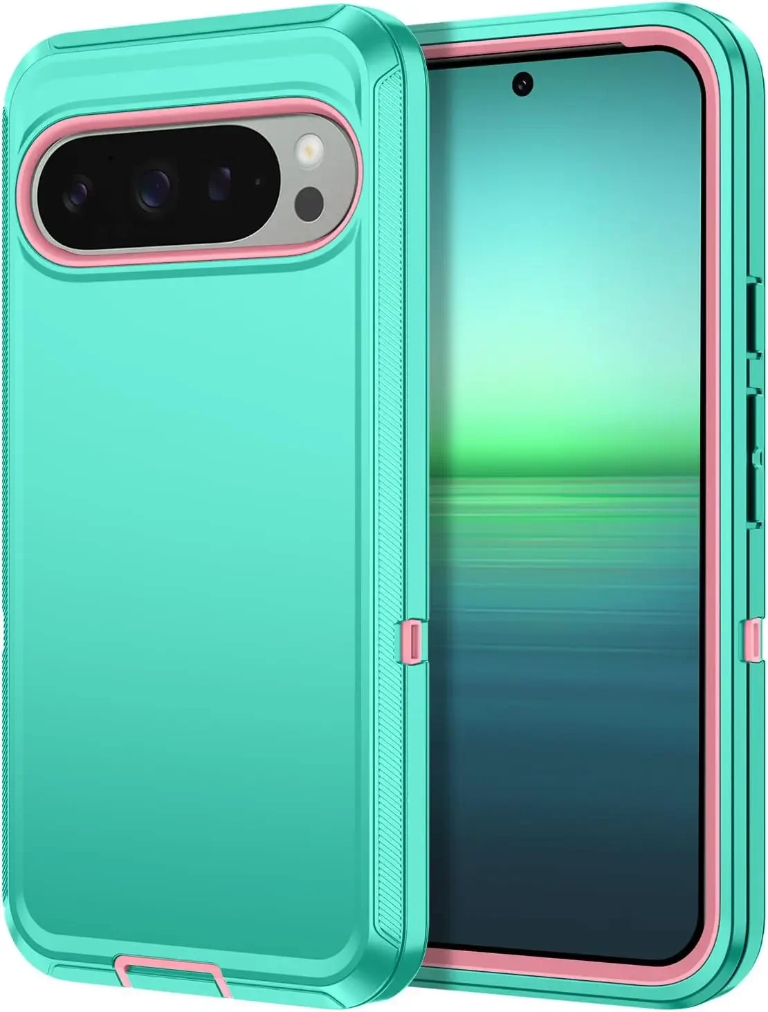 Capa Para Celular 3 Em 1 Ott, Resistente A Impactos E De Alta Qualidade, Com Design Militar (azul E Rosa, Compatível Com Google Pixel 10 Pro).