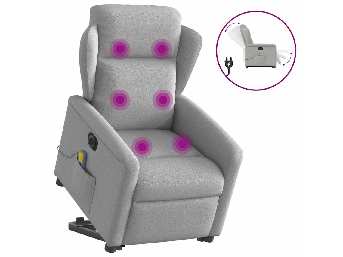 Vidaxl Poltrona Elétrica Elevatória Massagens Tecido Cinzento-nublado