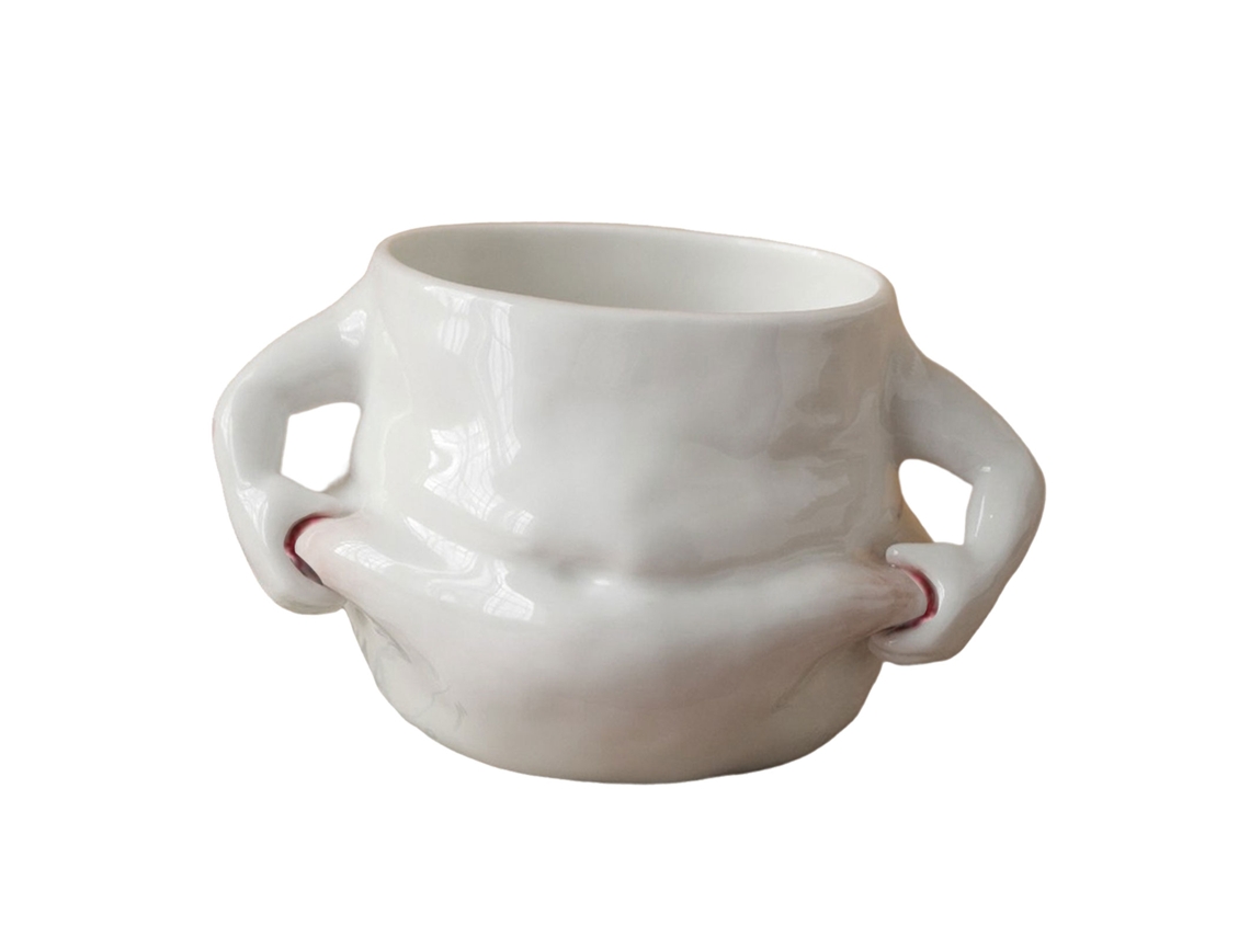 Xícara De Café De Cerâmica Charmosa Com Um Desenho De Xícara De Leite Pintado À Mão No Corpo.