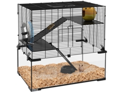 Gaiola Hamster Fundo Vidro Plataformas Casa Roda Exercício 60x40x54,5cm Preto