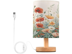 Abajur De Cabeceira Wildflowers Para Quarto, Com Portas De Carregamento Usb C, Luminária De Leitura Led, Base De Madeira