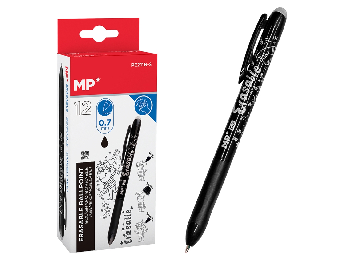 Pacote 12 Canetas Apagáveis Ponta 0,7 Mm 12 Uds. Preto