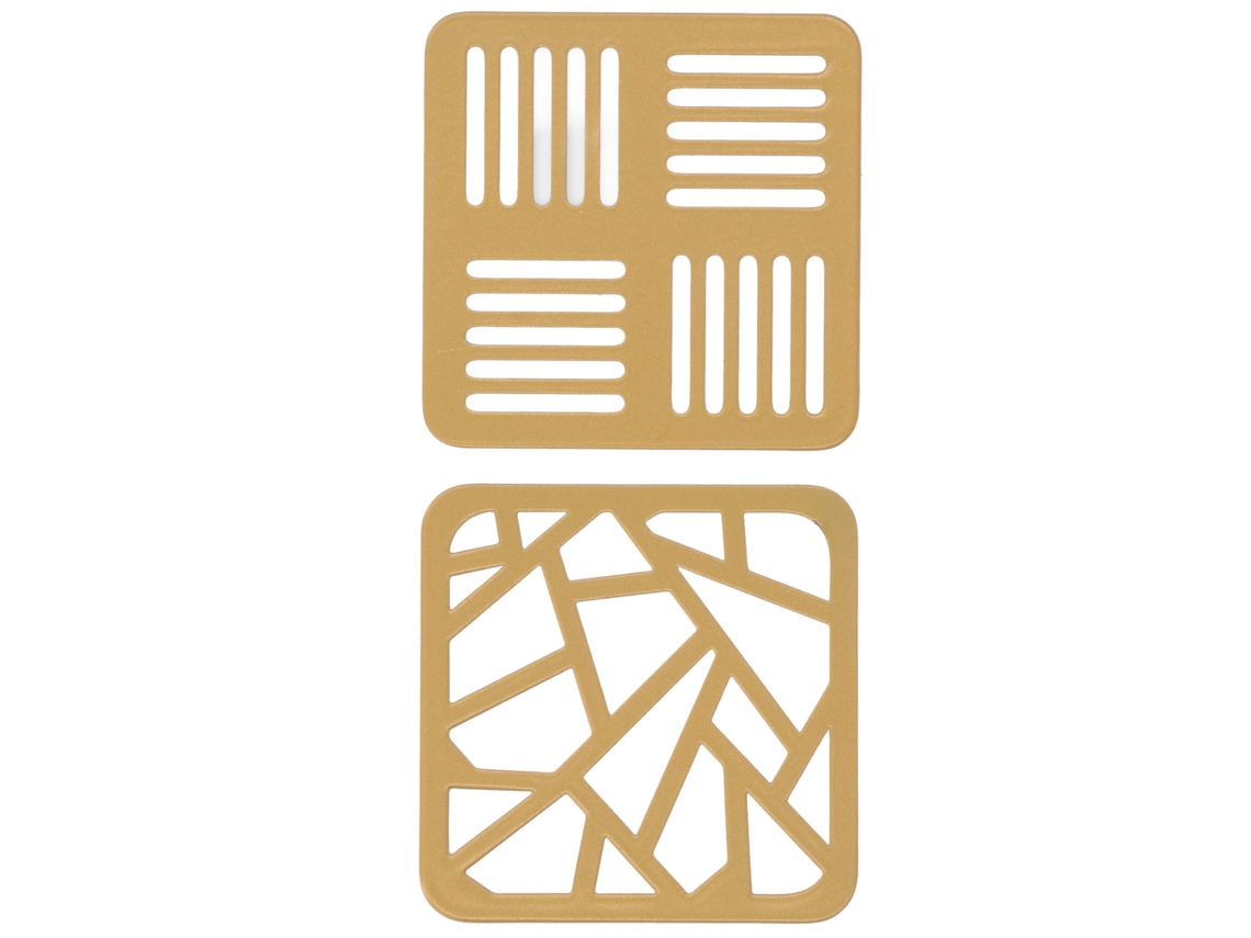 Posavasos De Metal Dourado Tetragonum, Antiquentes, Com Isolamento Térmico E Ranhura Rachada, Para Bar, Escritório E Mesa De Trabalho, 2 Unidades