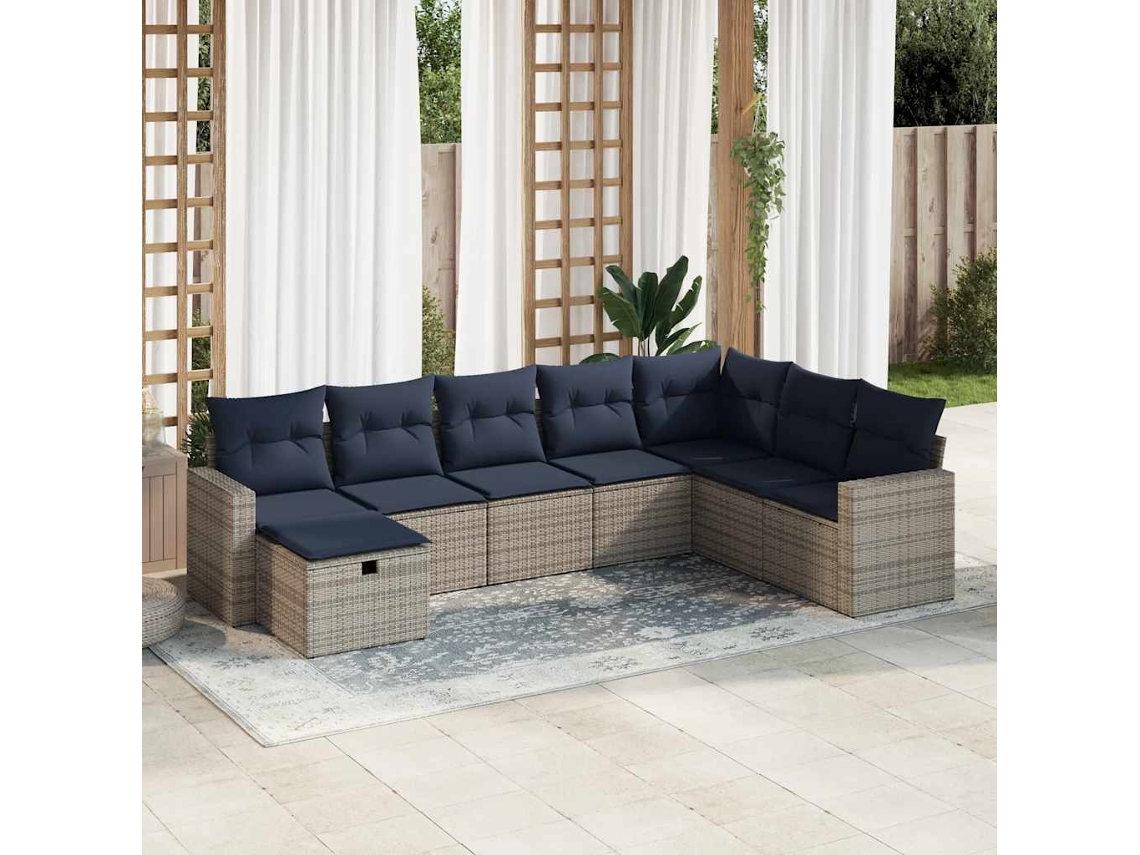 Vidaxl 8 Pcs Conjunto Sofás de Jardim C/ Almofadões Vime Pe Cinzento