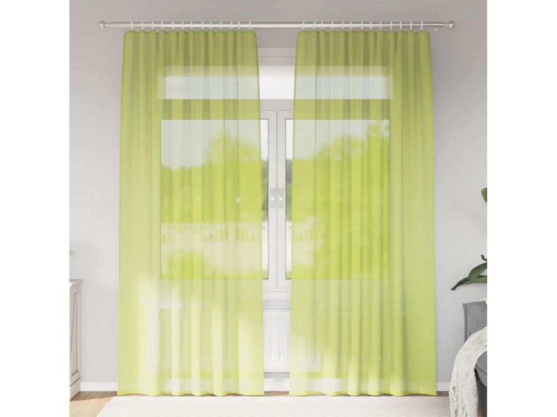 Vidaxl Cortinas De Voile Com Bolsos Para Varão 2 Pcs Verde-maçã