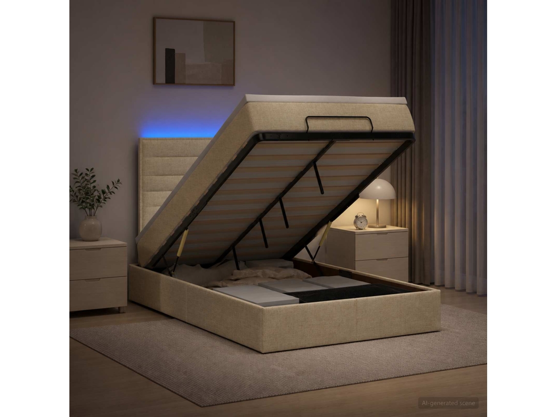 Vidaxl Cama Ottoman Com Colchão E Led Creme 120 X 190 Cm Tecido