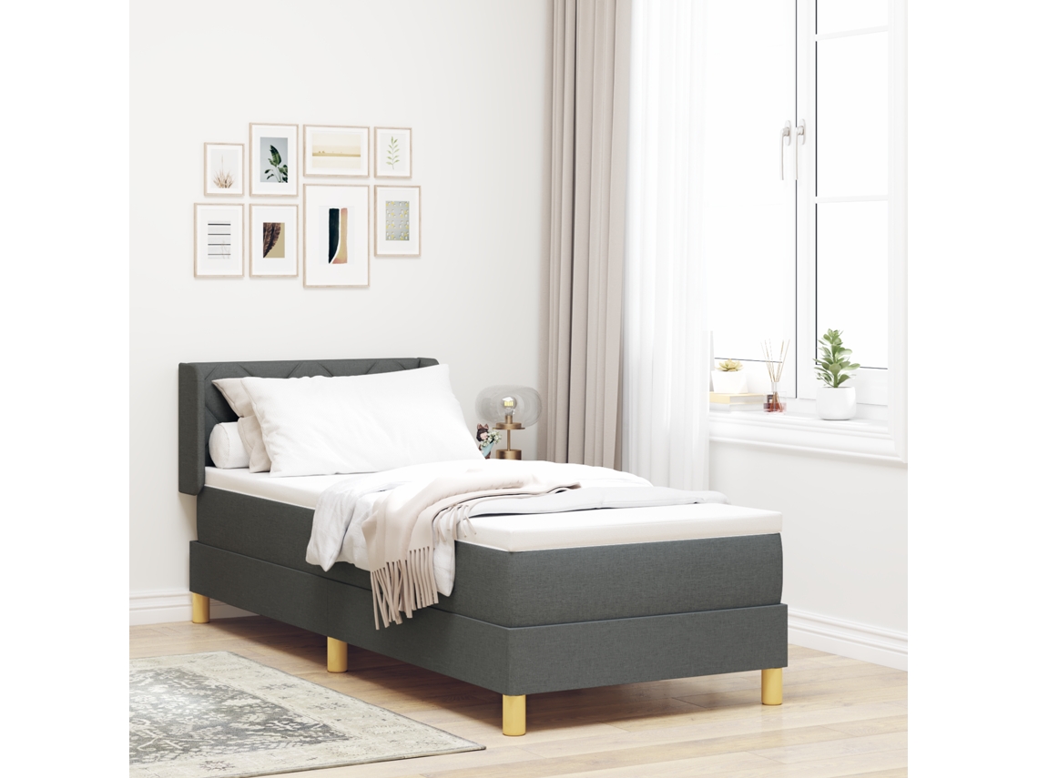 Cama Box Com Colchão - Cinza Escuro, 80 X 200 Cm, Tecido