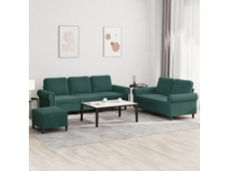 Vidaxl 3 Pcs Conjunto De Sofás Com Almofadões Veludo Verde-escuro