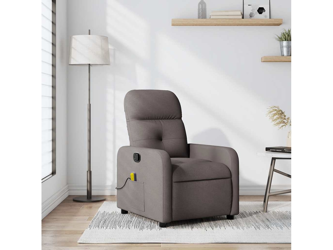 Vidaxl Poltrona De Massagens Reclinável Tecido Cinzento-acastanhado