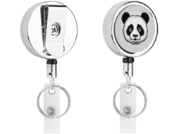 Porta Crachá Retrátil Com Estampa De Panda E Clipe Cinto, Cordão De Metal E Chaveiro