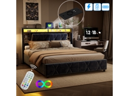 Cama de Casal Estofada 90x190 com Cabeceira Ajustável Revestida Veludo Sem Colchão BURSDANY