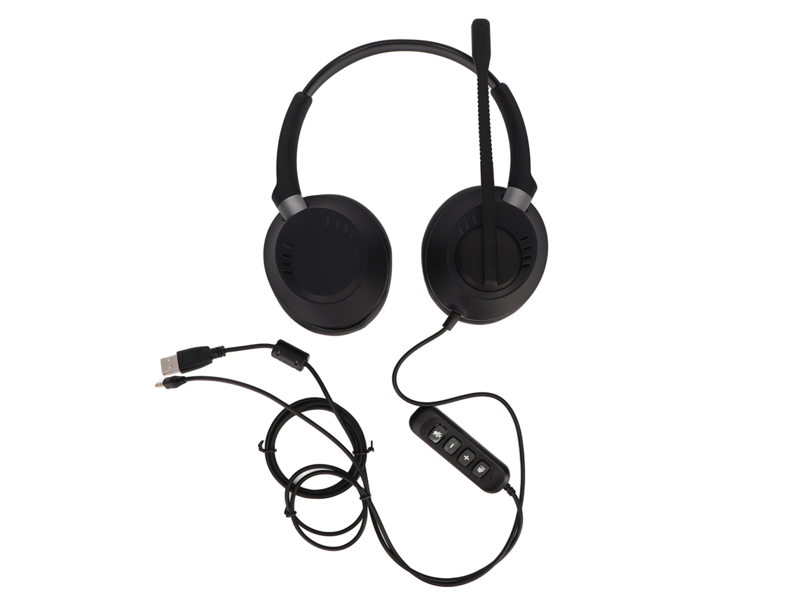 Fone de Ouvido Binaural com Microfone para Atendimento Ao Cliente, Ajuste de Volume e Cartão de Som Usb 3.5mm