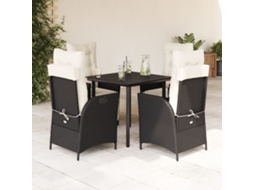5 Pcs Conjunto De Jantar P/ Jardim C/ Almofadões Vime Pe Preto Dkd Home Decor