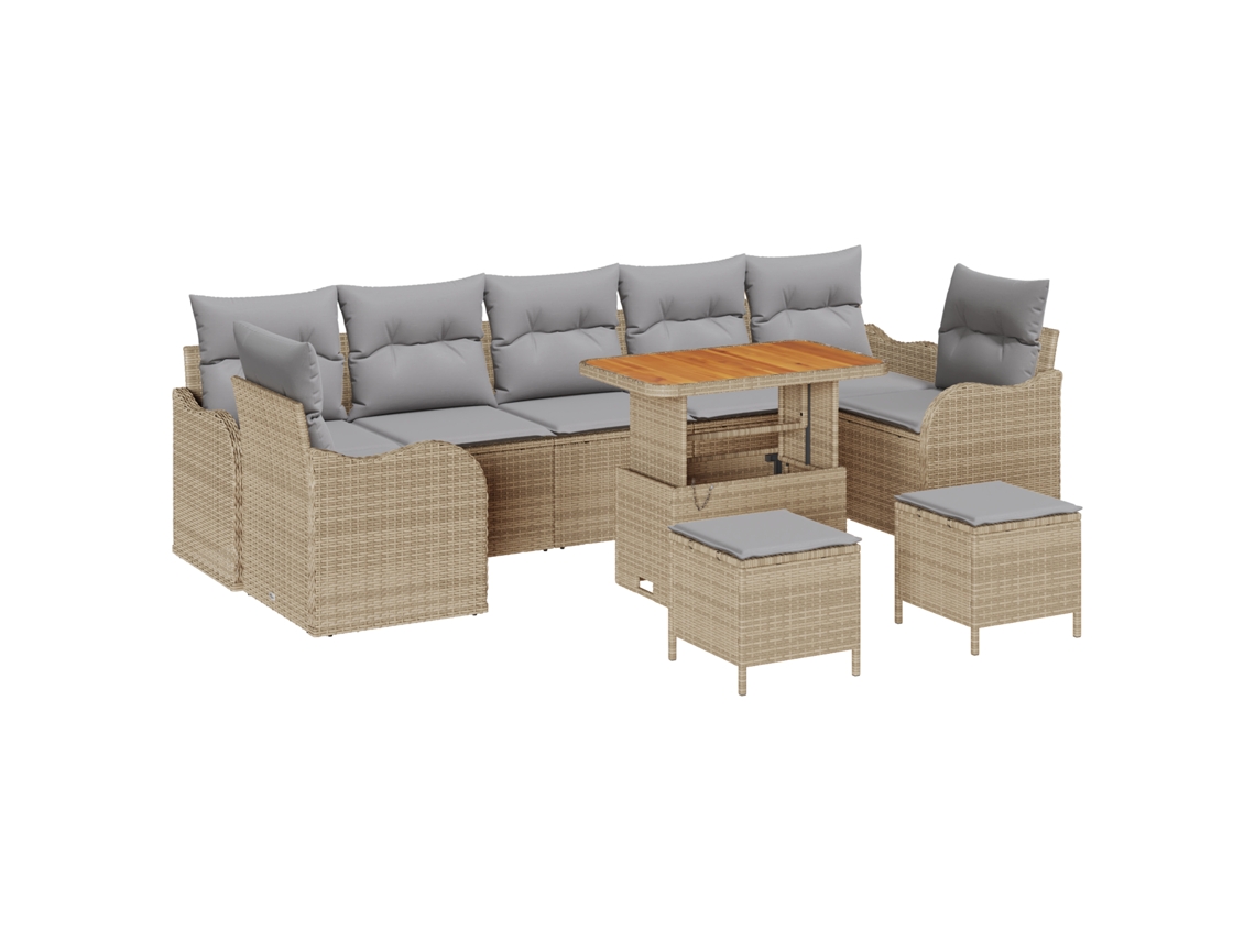 Conjunto 10 Conjunto De Móveis De Jardim Vidaxl Bege Vime Pe (286 X 122,5 X 85 Cm)