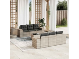 Vidaxl 7 Pcs Conj. Sofás Jardim Com Almofadões Vime Pe Cinzento-claro