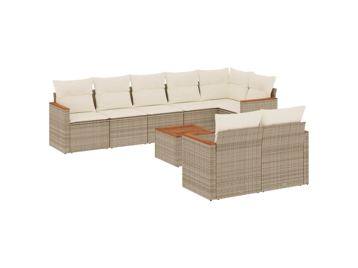 Conjunto de 9 Sofás para Jardim com Almofadões Vime Pe Bege MAISON EXCLUSIVE (90x200 cm)