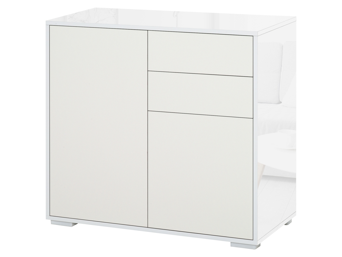 Aparador 79x36x74cm Branco Brilhante, 2 Portas e 2 Gavetas, Prateleira Ajustável para Cozinha, Quarto e Sala de Estar. Ge
