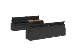Conjunto 9 Sofá De Jardim Vidaxl Preto Vime Pe (100 X 55 X 73 Cm)