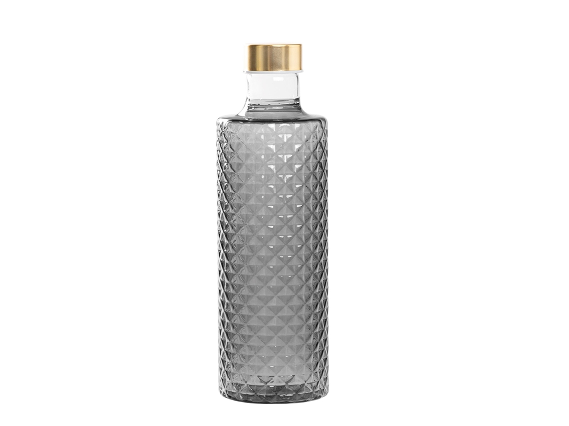 Garrafa Isolano Design Em Vidro Borossilicato Soprado À Mão, Cor Cinza Com Decoração Em Diamante, Elegante E Versátil Para Mesa E Bar.