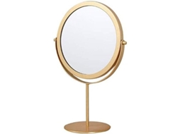 Espelho de Mesa Redondo Dourado, Ajustável, de Metal, 19 Cm, para Maquiagem e Decoração