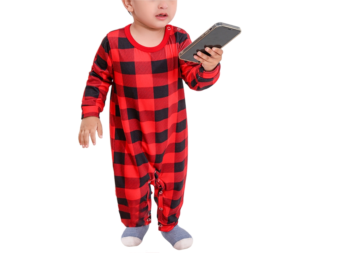Conjunto De Pijamas De Natal Para Família Com Gola Redonda, Mangas Longas, Bloco De Cores Em Grade E Padrão Outro