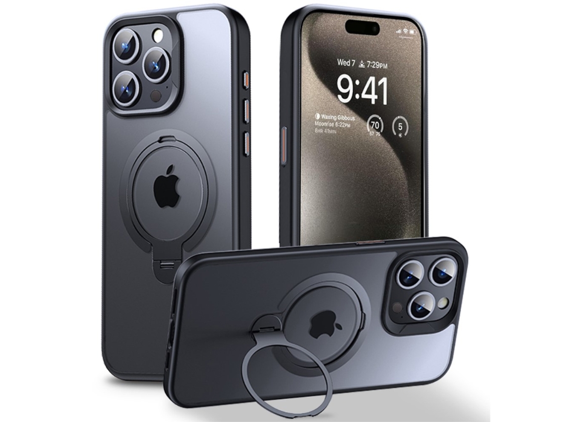 Suporte Casa Magsafe Para Iphone 15 Pro Max Pele Sintética Magnética Preto