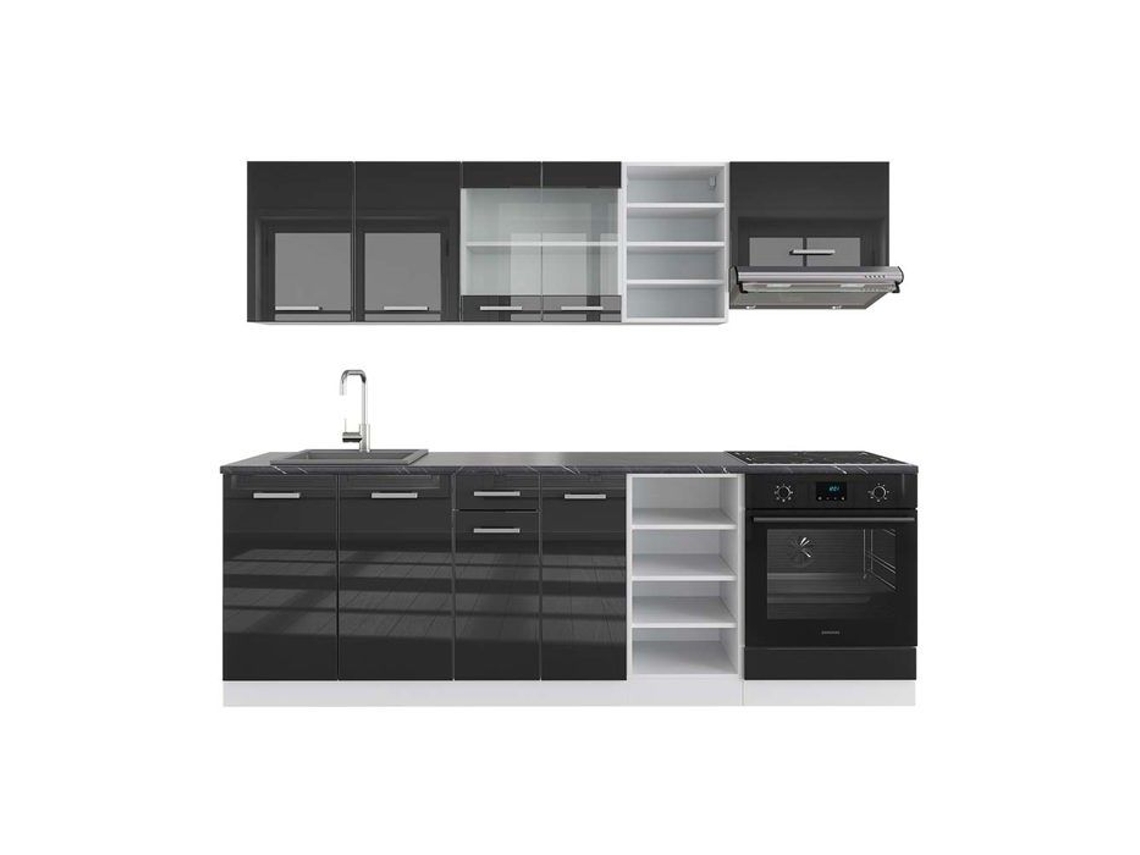 Cozinha R-Line, 240 cm, PT Antracite, Antracite brilhante/branco, Vicco