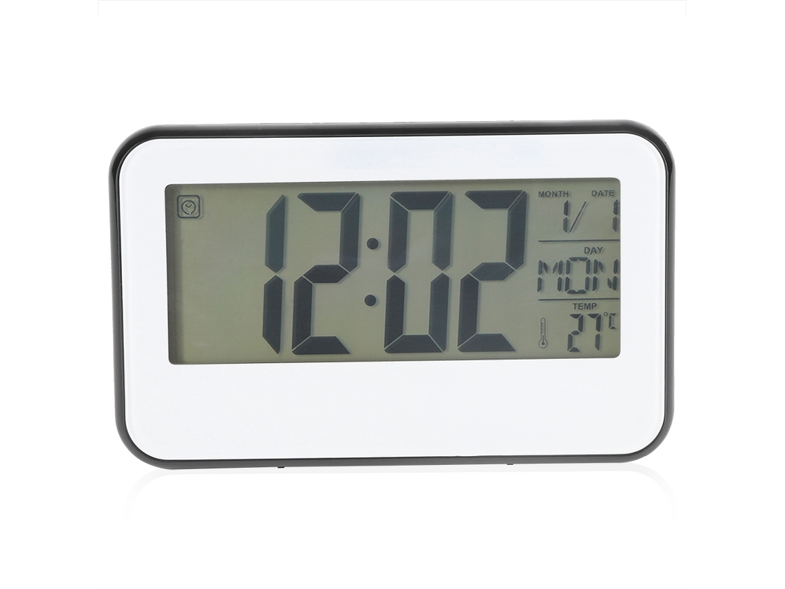 KOFIHETY Relógio digital com display LCD, termômetro e luz de fundo branca controlada por som