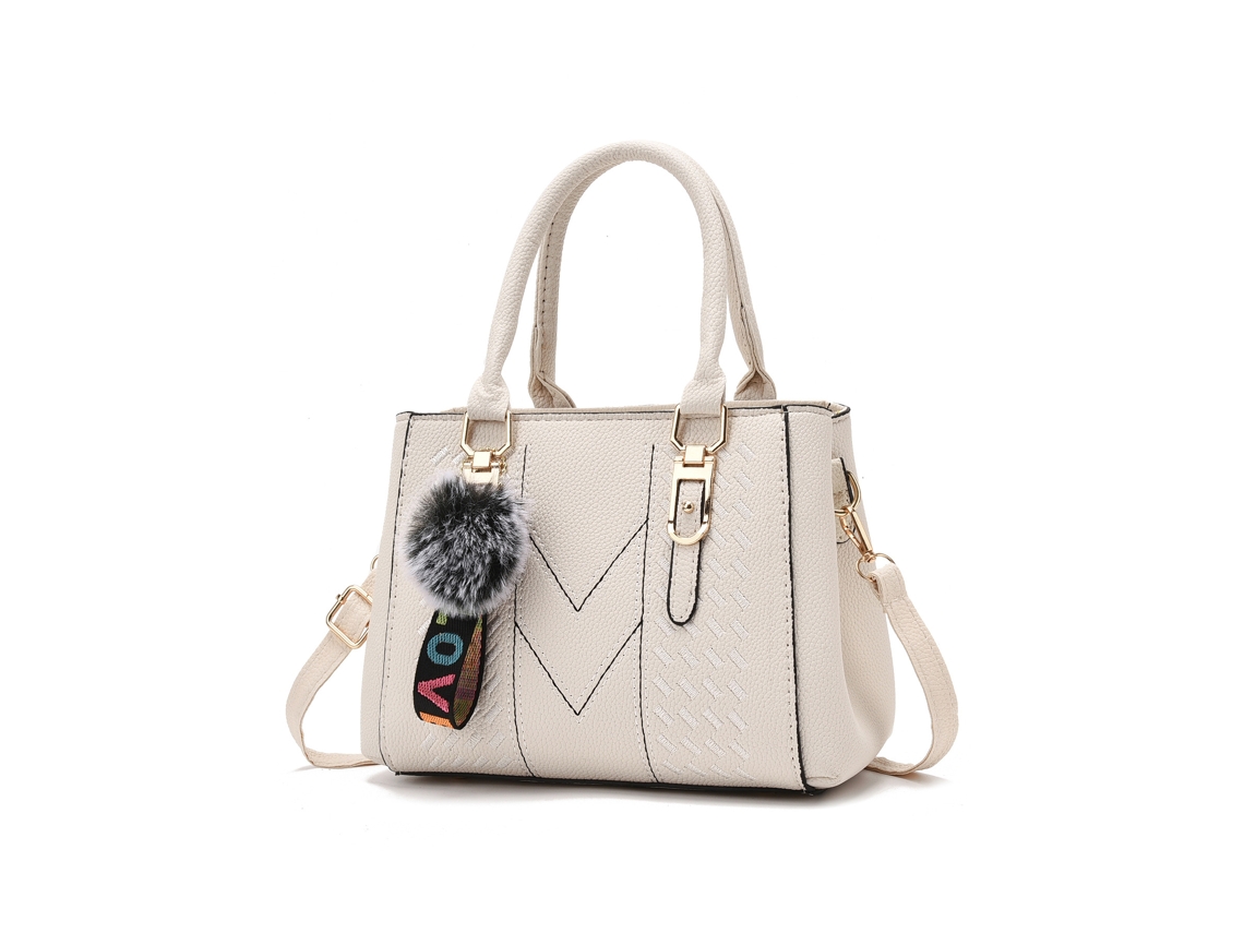 Bolsa Feminina de Grande Capacidade 2026, Bolsa de Ombro, Chaveiro com Pompom, Bolsa Pequena off White YUNZII