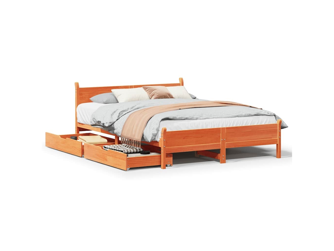 Bed Frame, Bed Frames Vidaxl Marrom Madeira De Pinho (160 X 200 Cm)