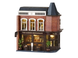Restaurante Com Jardim. Modelo 3d Com Design De Porta Aberta E Iluminação Led. Dimensões: 10x7x12 Cm.